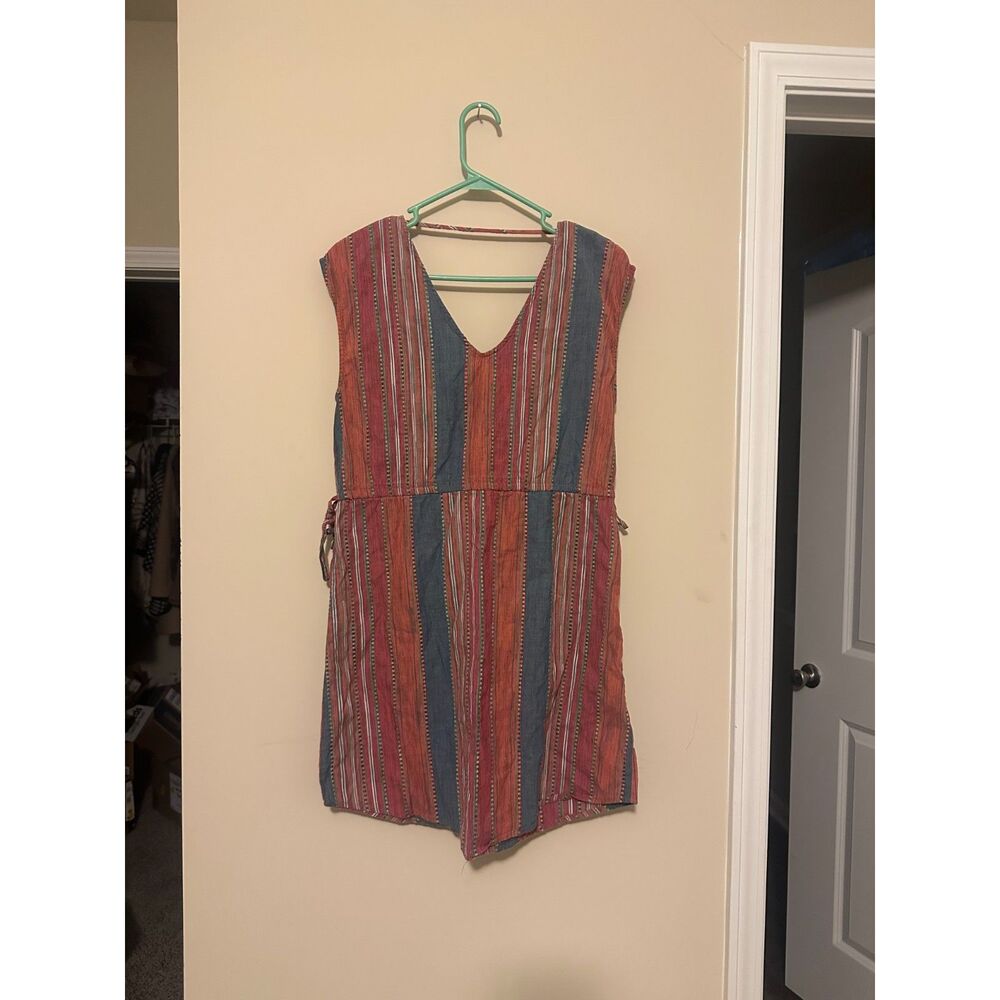 Universal Thread Striped Boho Mini Dress Medium 100% Cotton Red Blue
